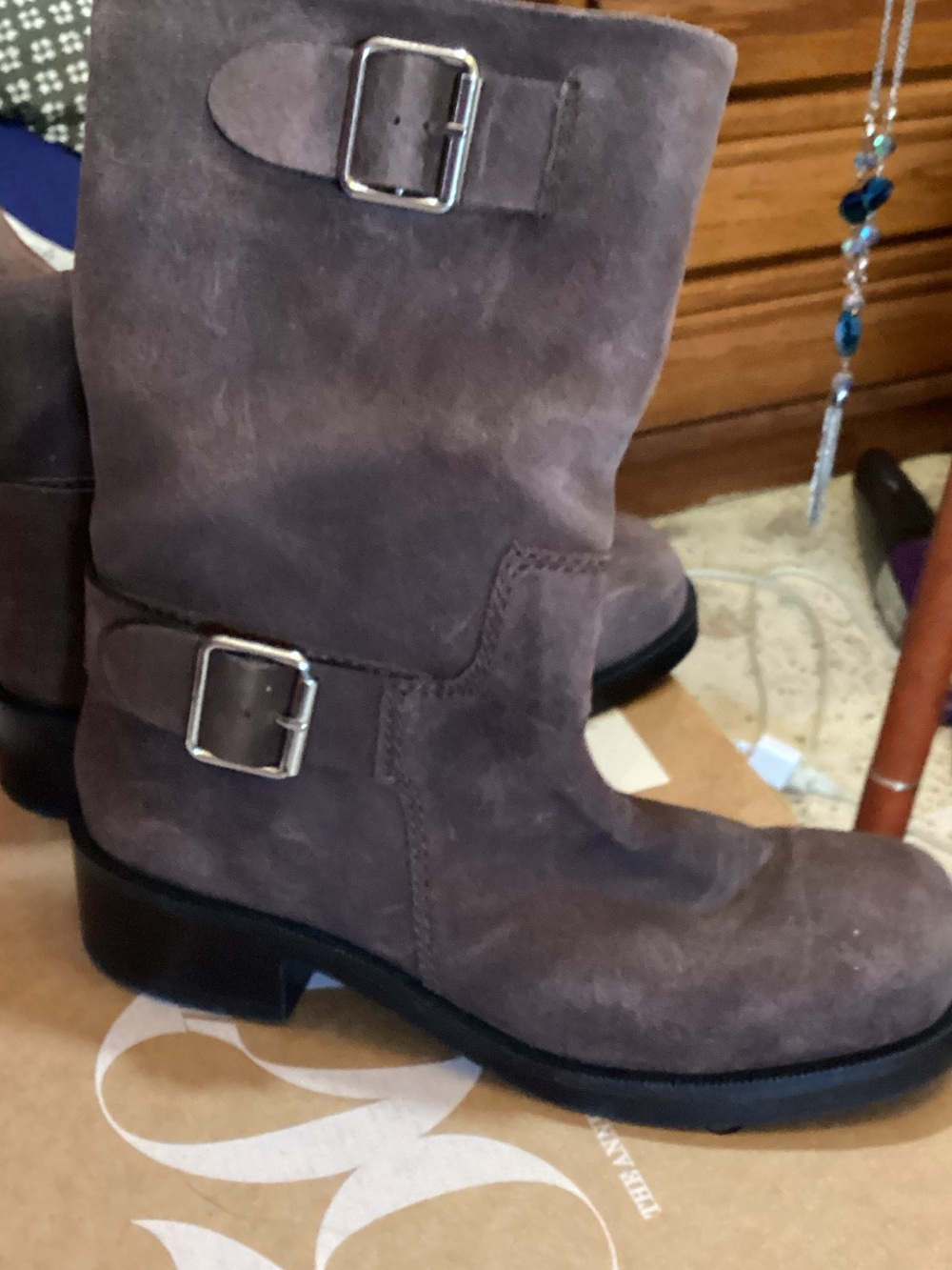 Zara Suede Combat Moto Boots with Buckles
